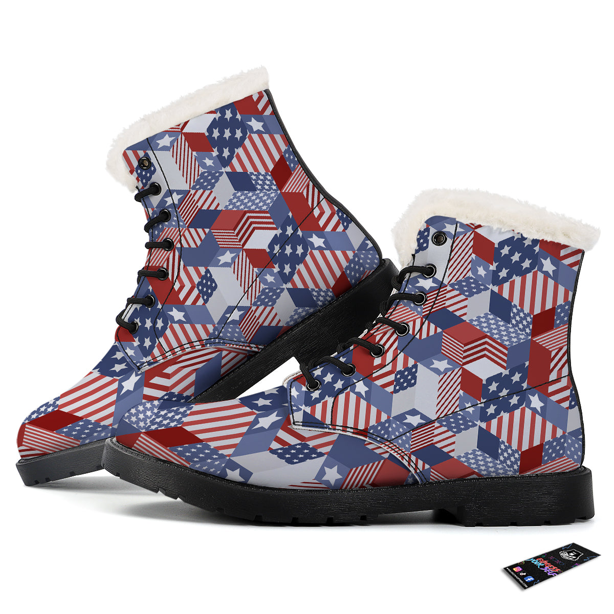 Patchwork American Patriotic Print Winter Boots-grizzshop