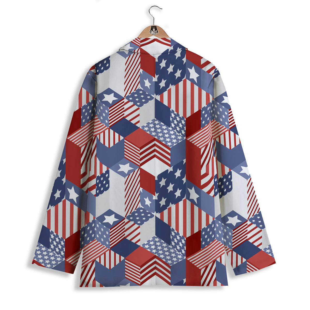 Patchwork American Patriotic Print Women's Blazer-grizzshop