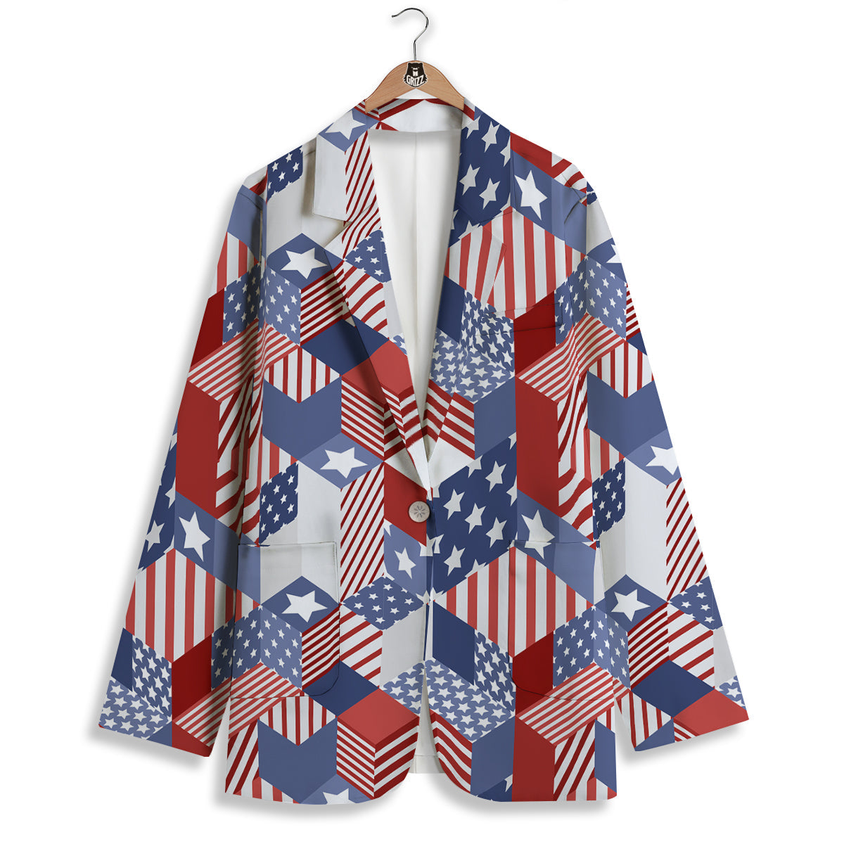 Patchwork American Patriotic Print Women's Blazer-grizzshop