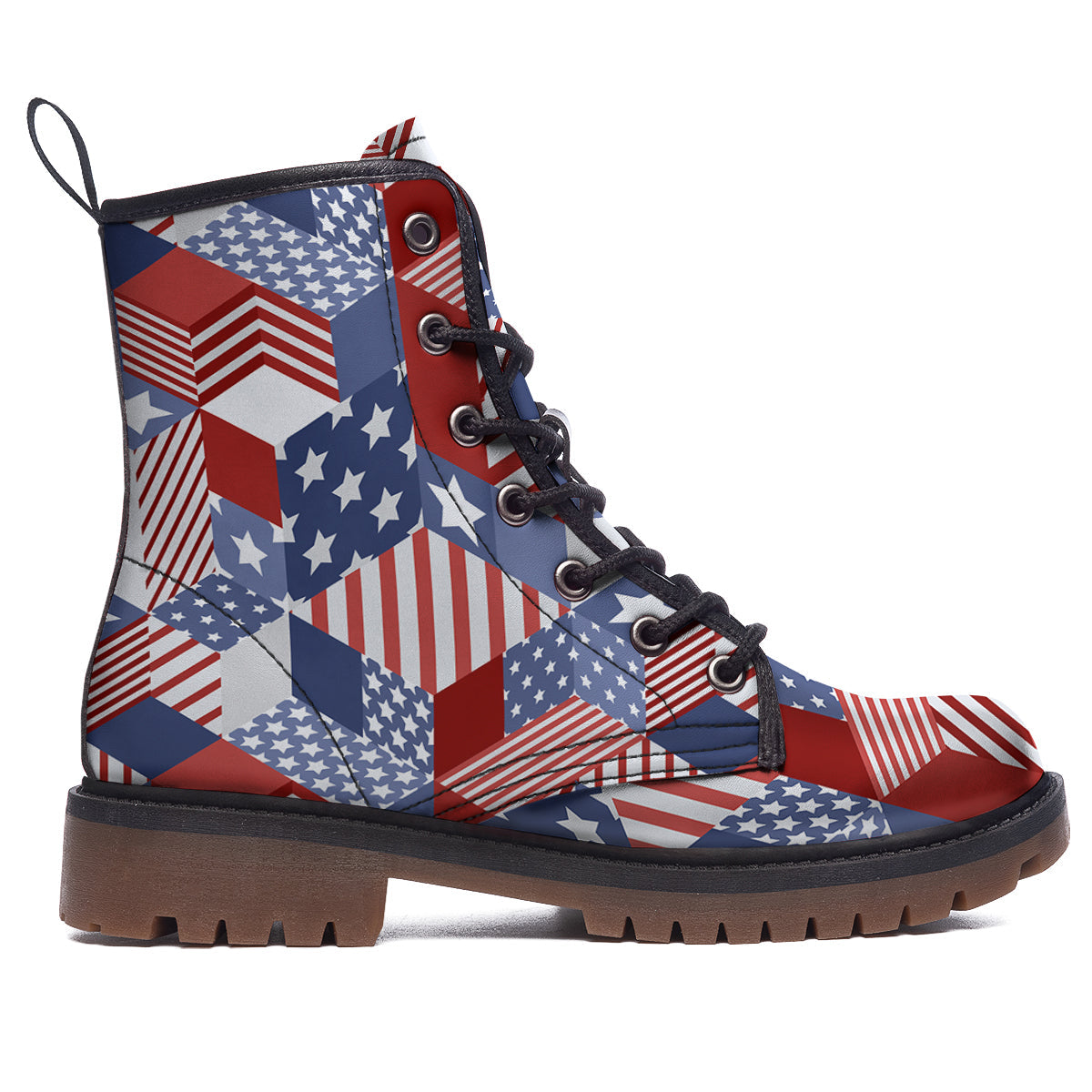 Patchwork American Patriotic Print Work Boots-grizzshop