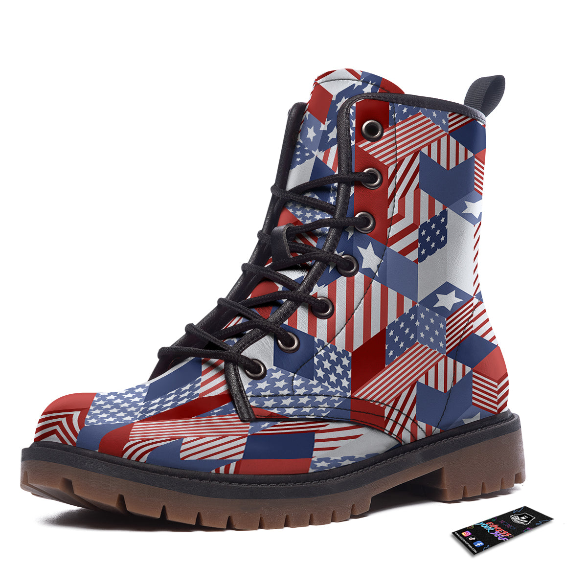 Patchwork American Patriotic Print Work Boots-grizzshop