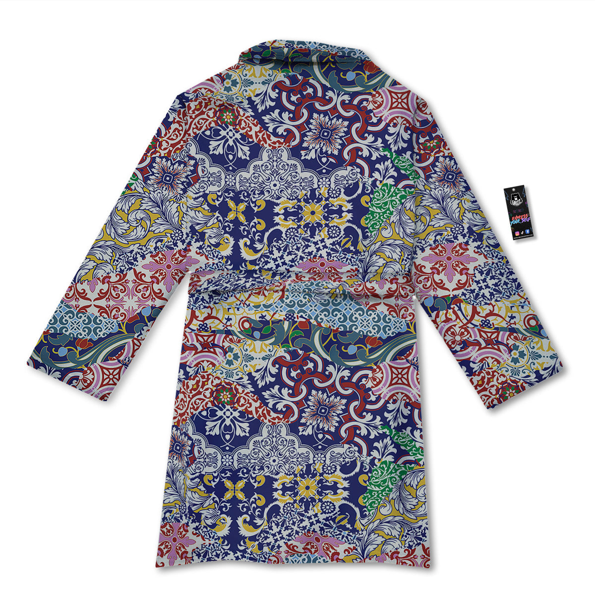 Patchwork Azulejos Tiles Print Pattern Bathrobe-grizzshop