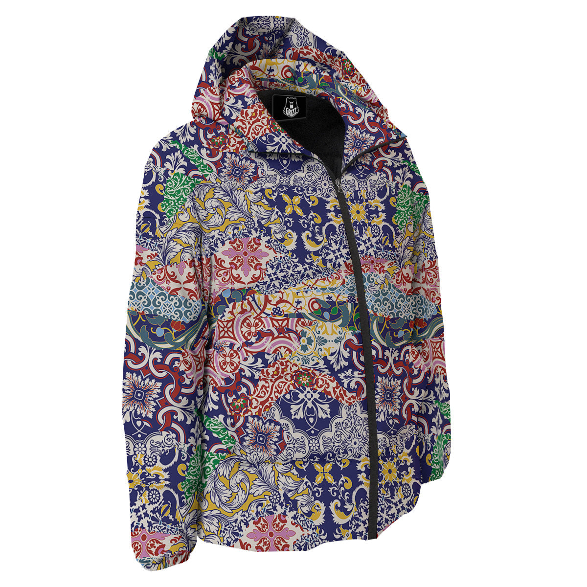 Patchwork Azulejos Tiles Print Pattern Down Jacket-grizzshop