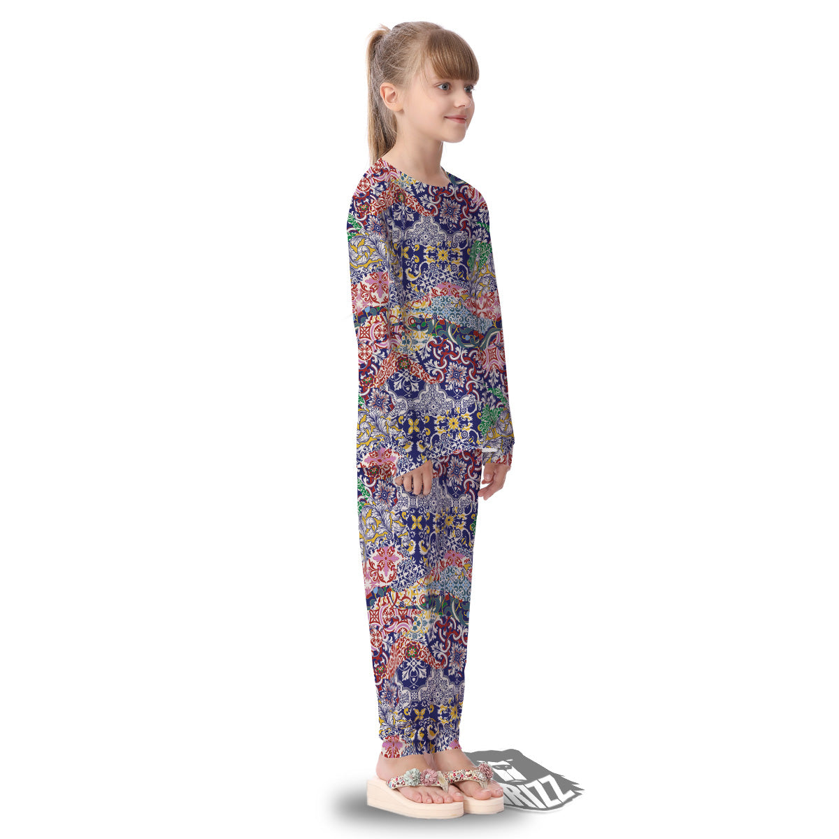 Patchwork Azulejos Tiles Print Pattern Kid's Pajamas-grizzshop