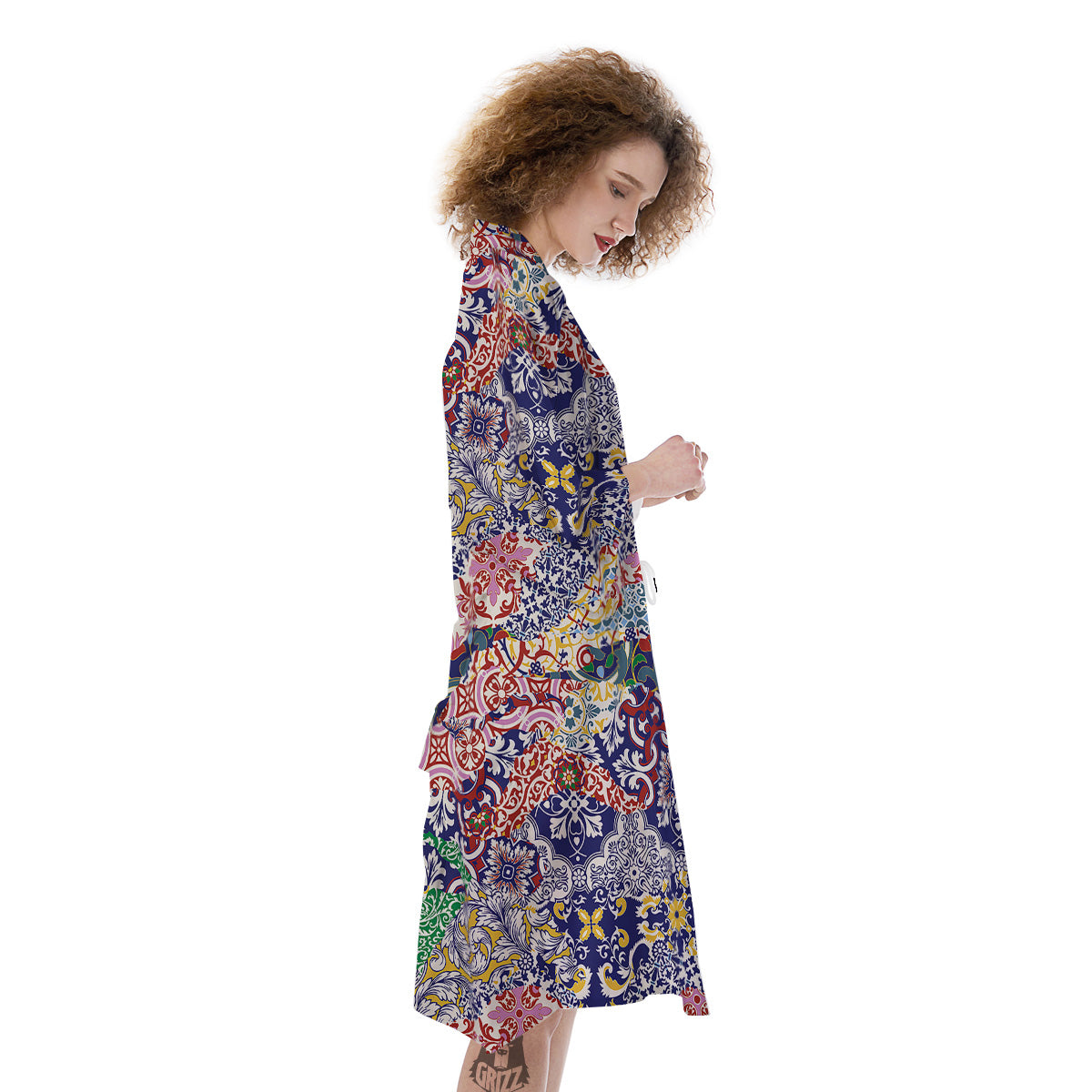 Patchwork Azulejos Tiles Print Pattern Kimono-grizzshop