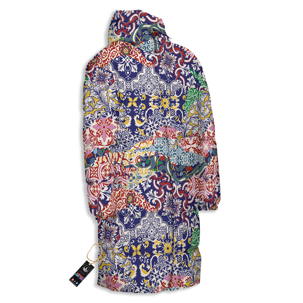 Patchwork Azulejos Tiles Print Pattern Long Down Jacket-grizzshop