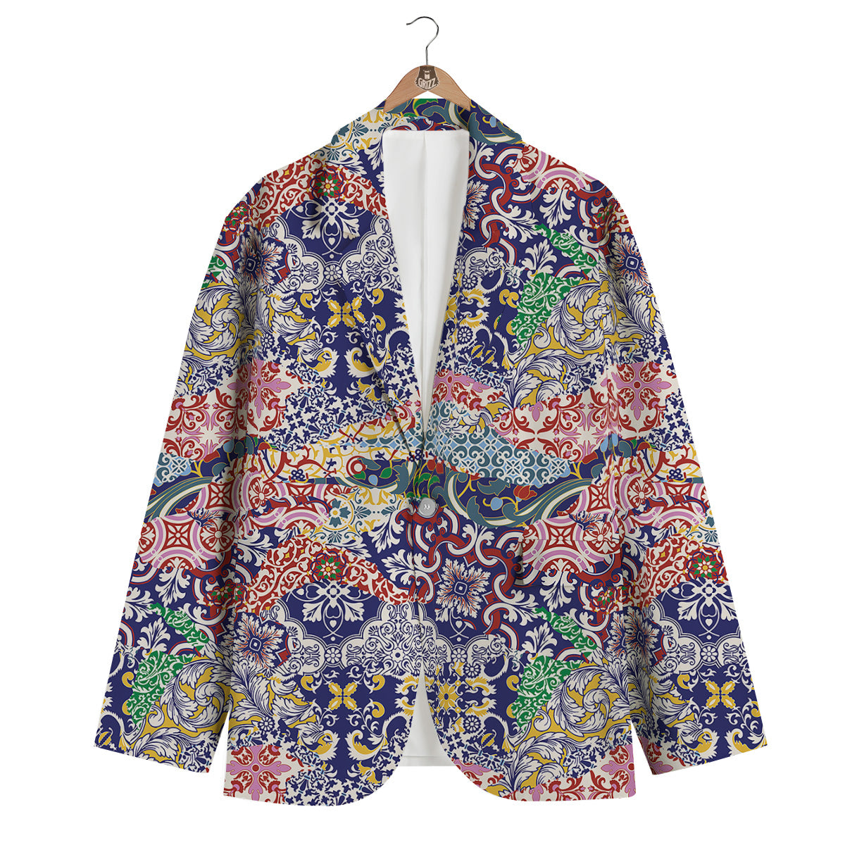 Patchwork Azulejos Tiles Print Pattern Men's Blazer-grizzshop