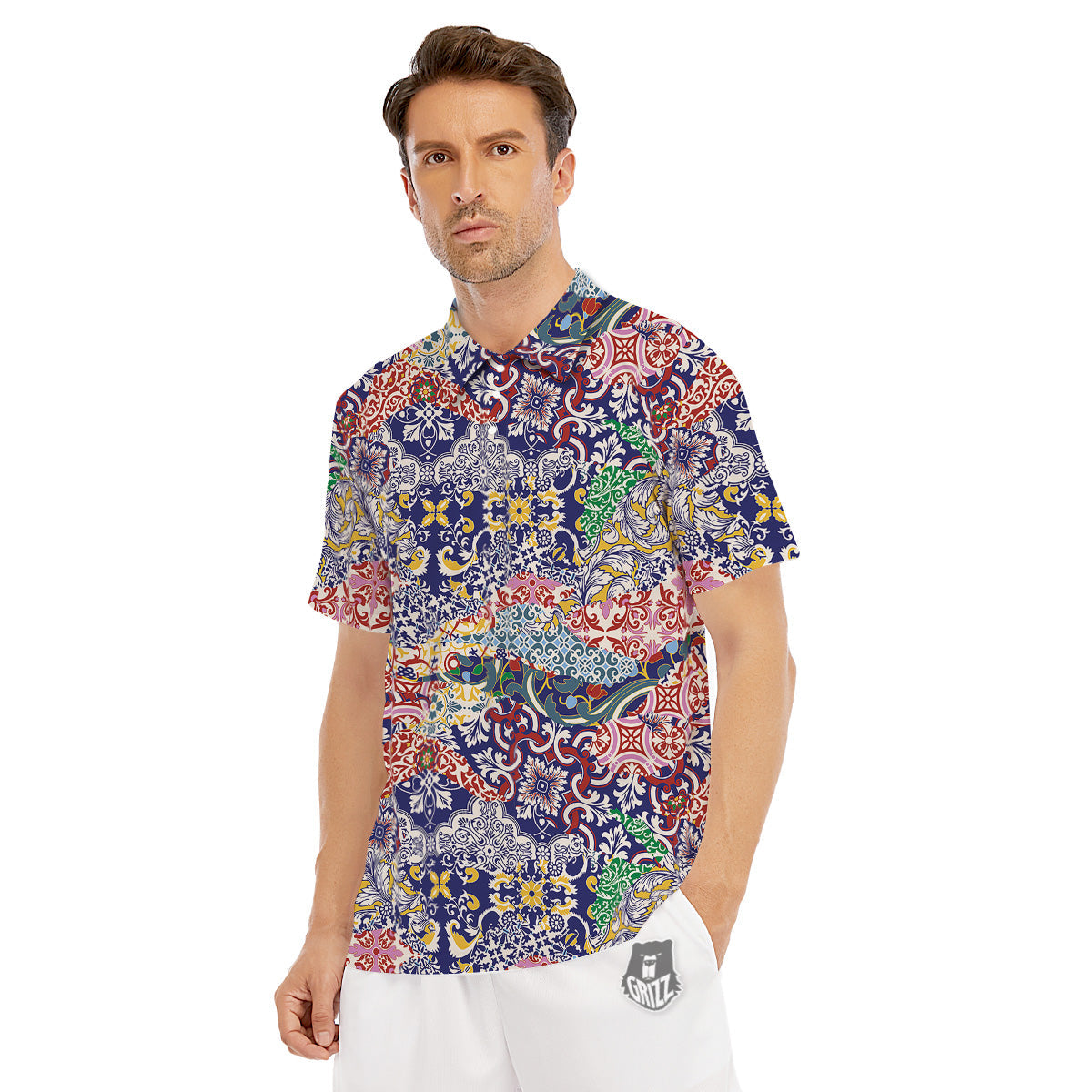 Patchwork Azulejos Tiles Print Pattern Men's Golf Shirts-grizzshop