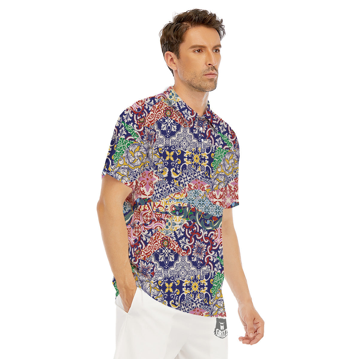Patchwork Azulejos Tiles Print Pattern Men's Golf Shirts-grizzshop