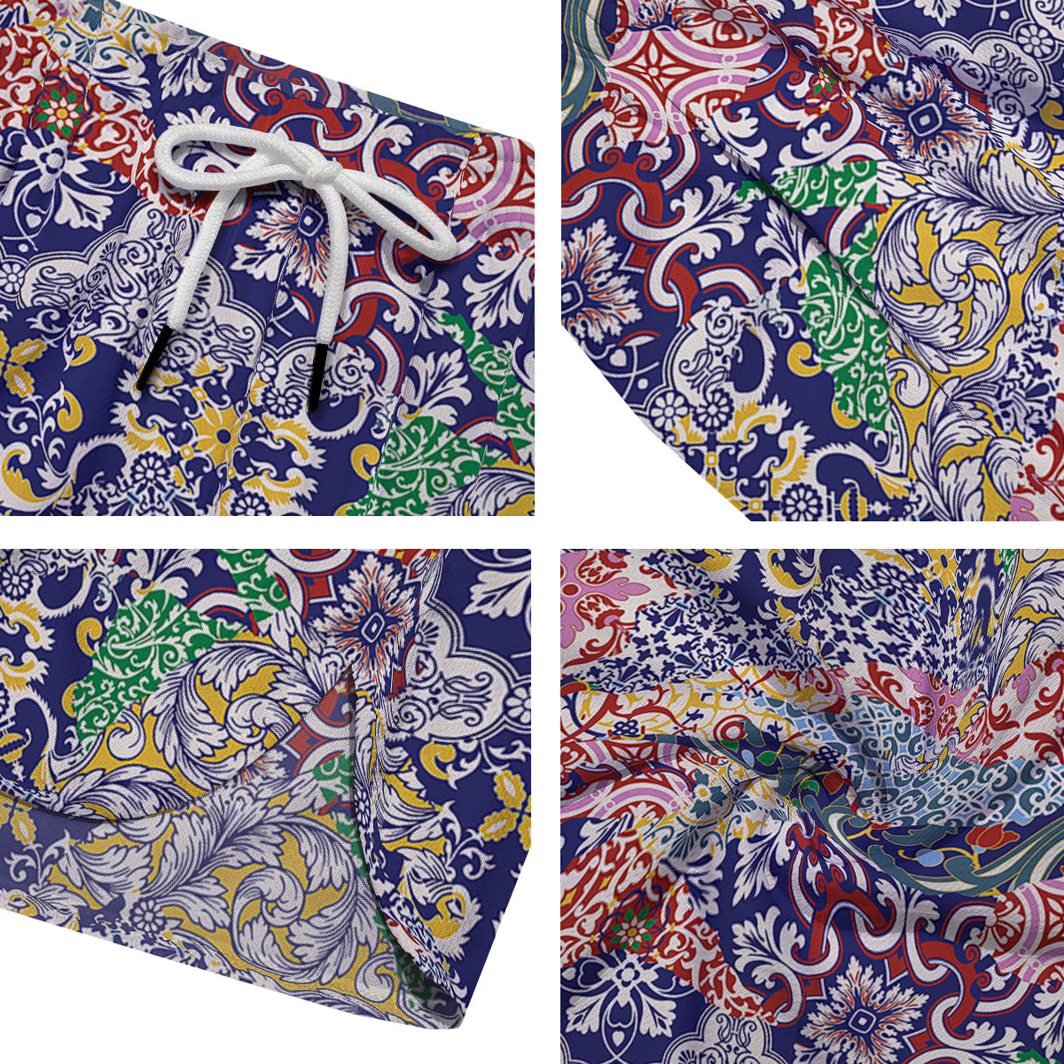 Patchwork Azulejos Tiles Print Pattern Men's Running Shorts-grizzshop