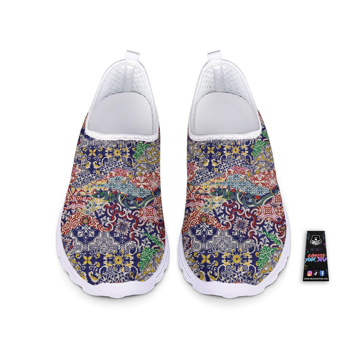 Patchwork Azulejos Tiles Print Pattern Nurse Shoes-grizzshop