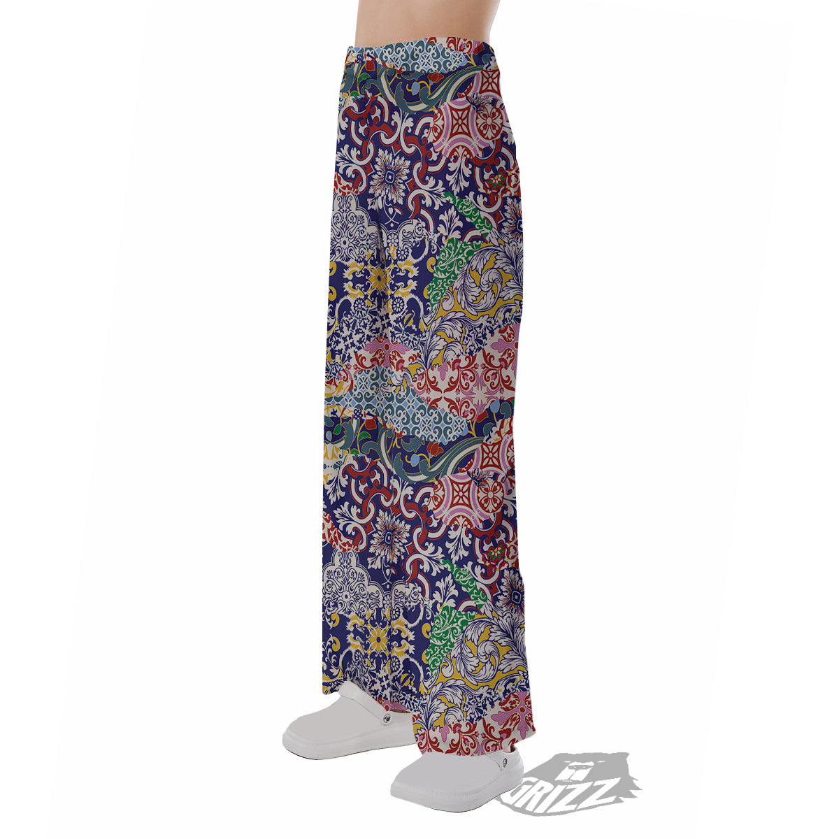 Patchwork Azulejos Tiles Print Pattern Pajama Pants-grizzshop