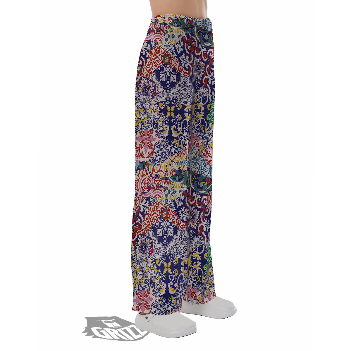Patchwork Azulejos Tiles Print Pattern Pajama Pants-grizzshop