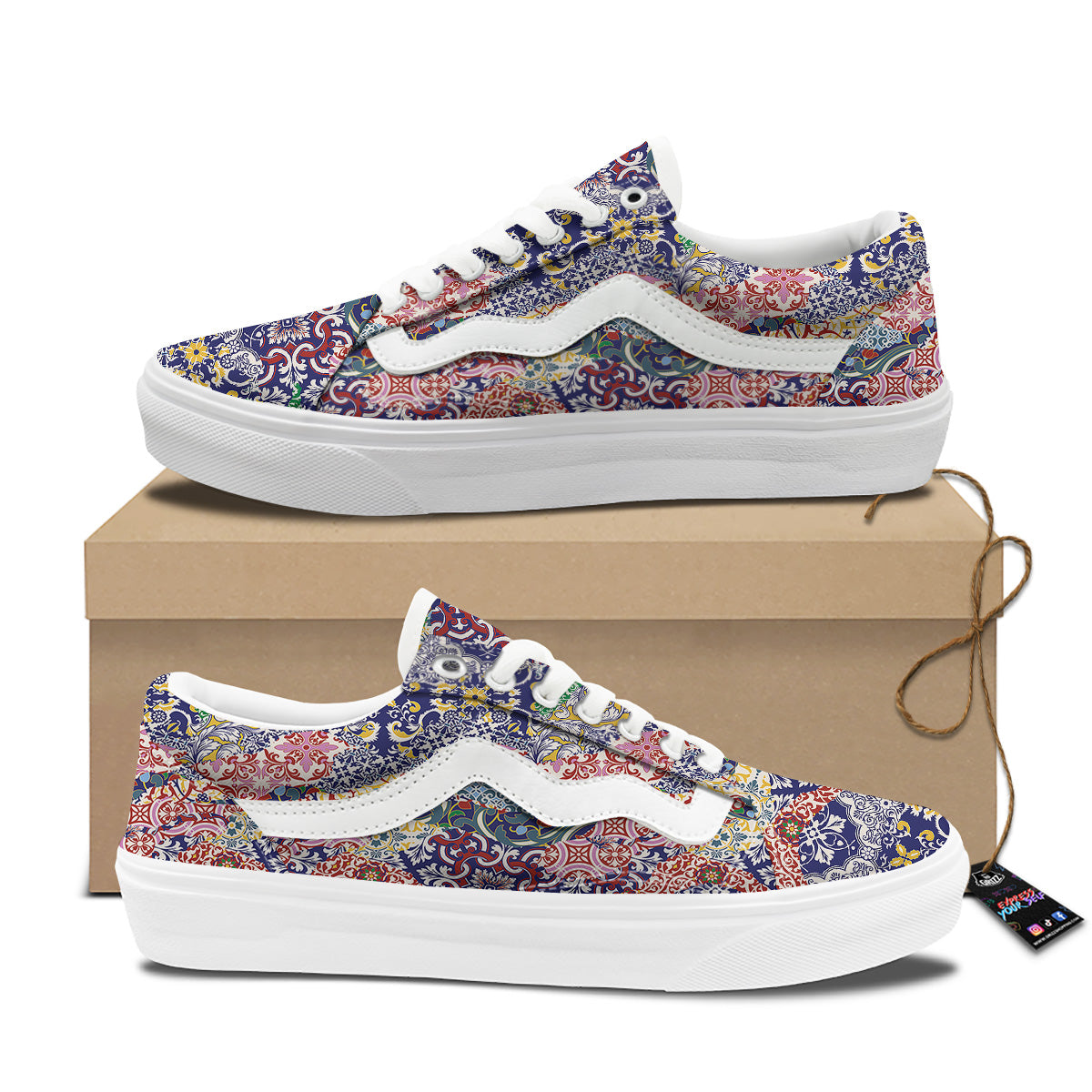 Patchwork Azulejos Tiles Print Pattern Skate Shoes-grizzshop