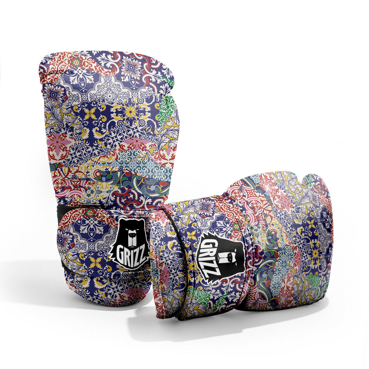 Patchwork Azulejos Tiles Print Pattern Pro Boxing Glove