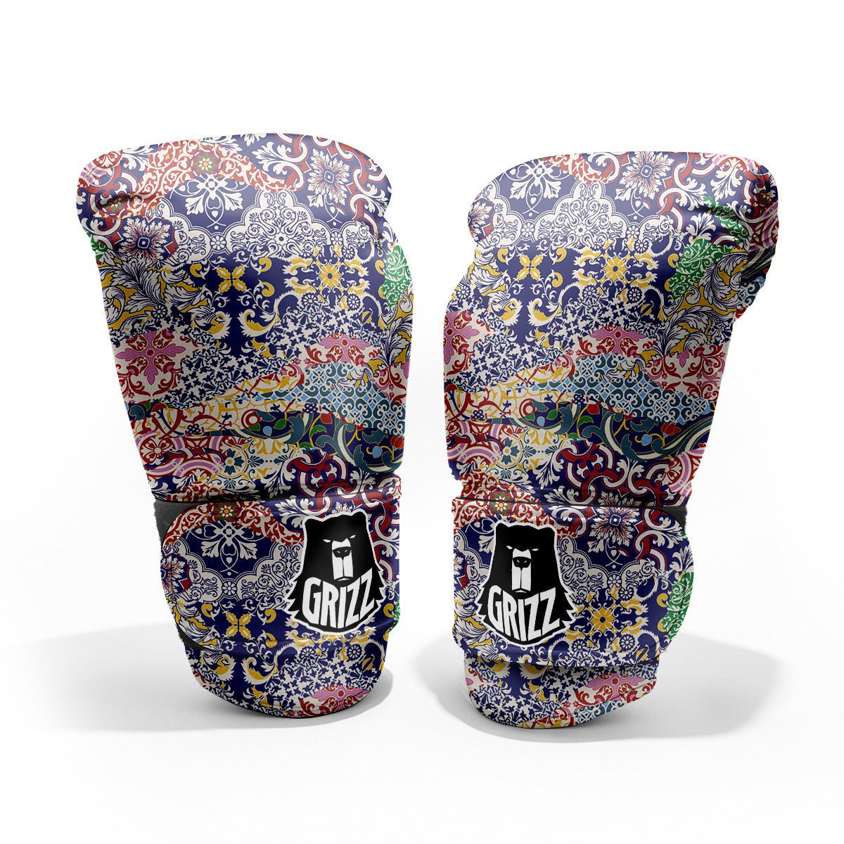 Patchwork Azulejos Tiles Print Pattern Pro Boxing Glove