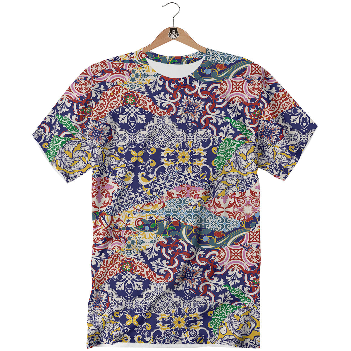 Patchwork Azulejos Tiles Print Pattern T-Shirt-grizzshop