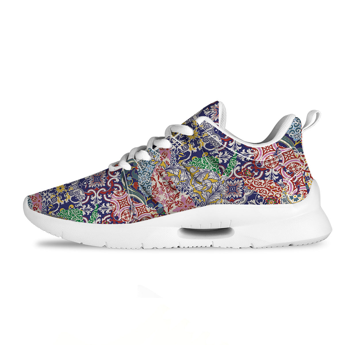 Patchwork Azulejos Tiles Print Pattern Tennis Shoes-grizzshop