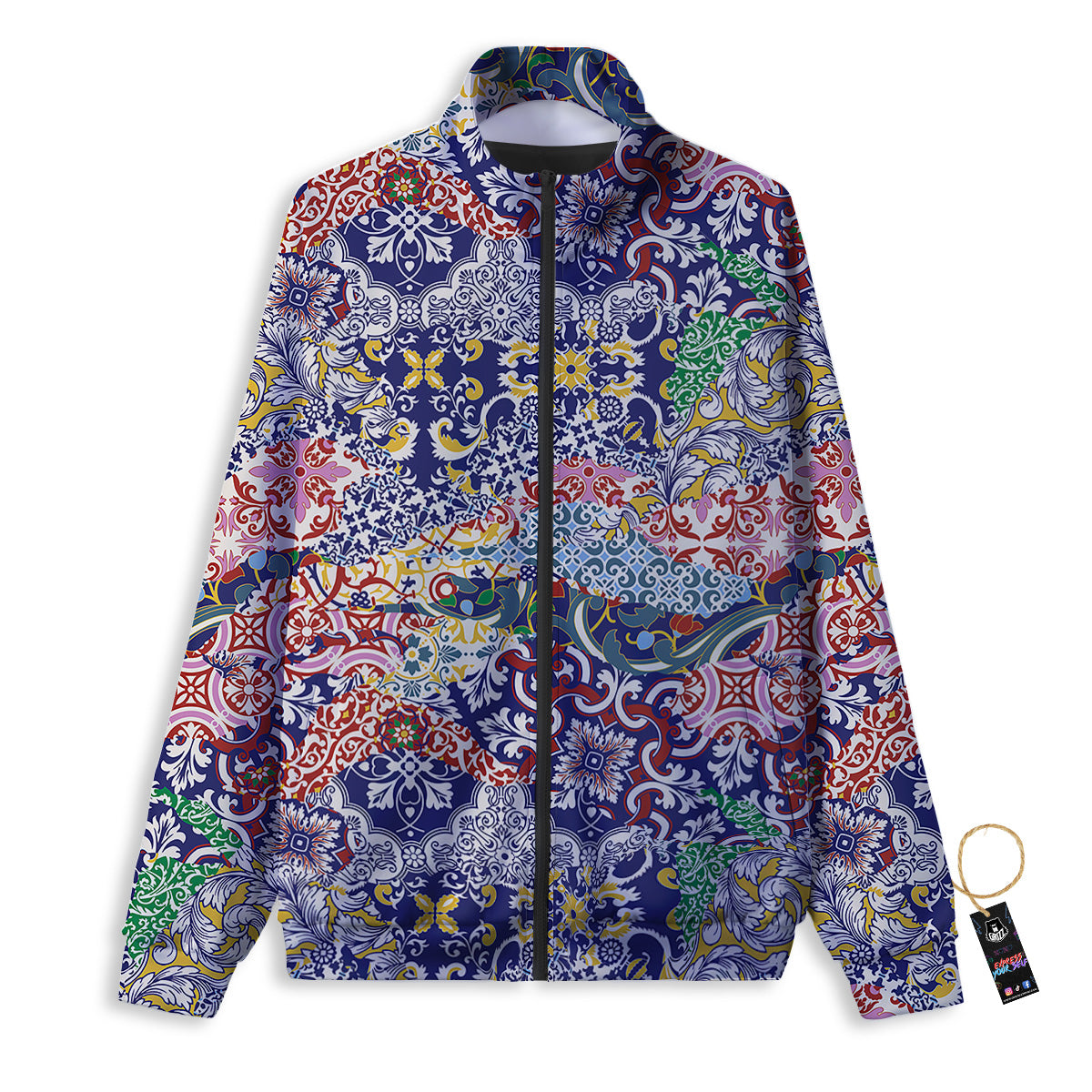 Patchwork Azulejos Tiles Print Pattern Track Jacket-grizzshop