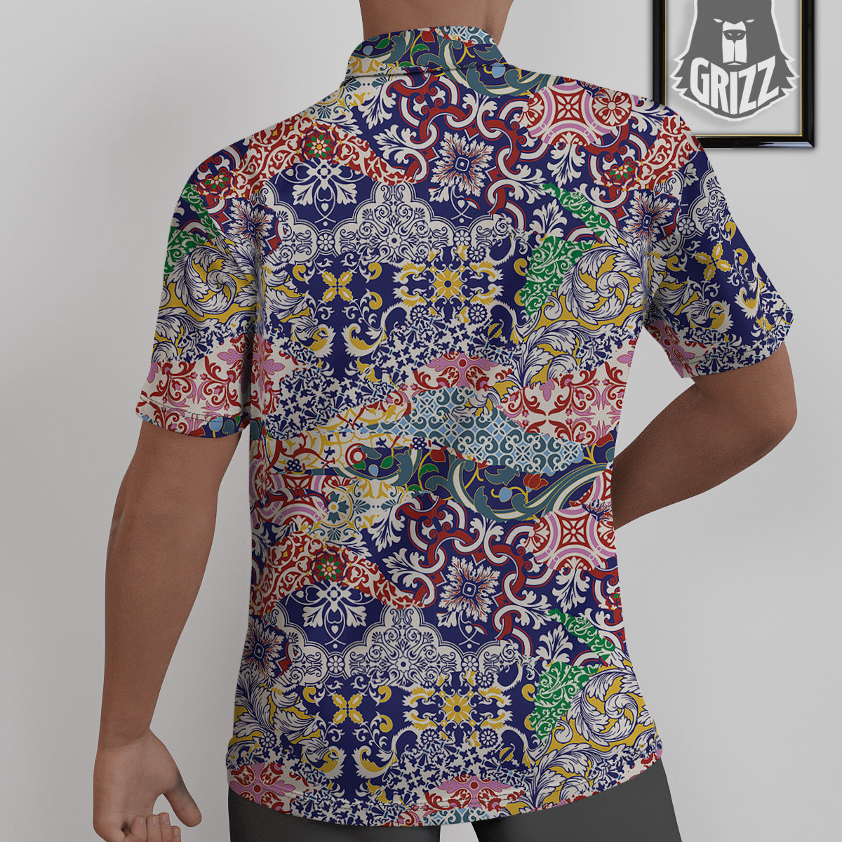 Patchwork Azulejos Tiles Print Pattern Untucked Shirts-grizzshop