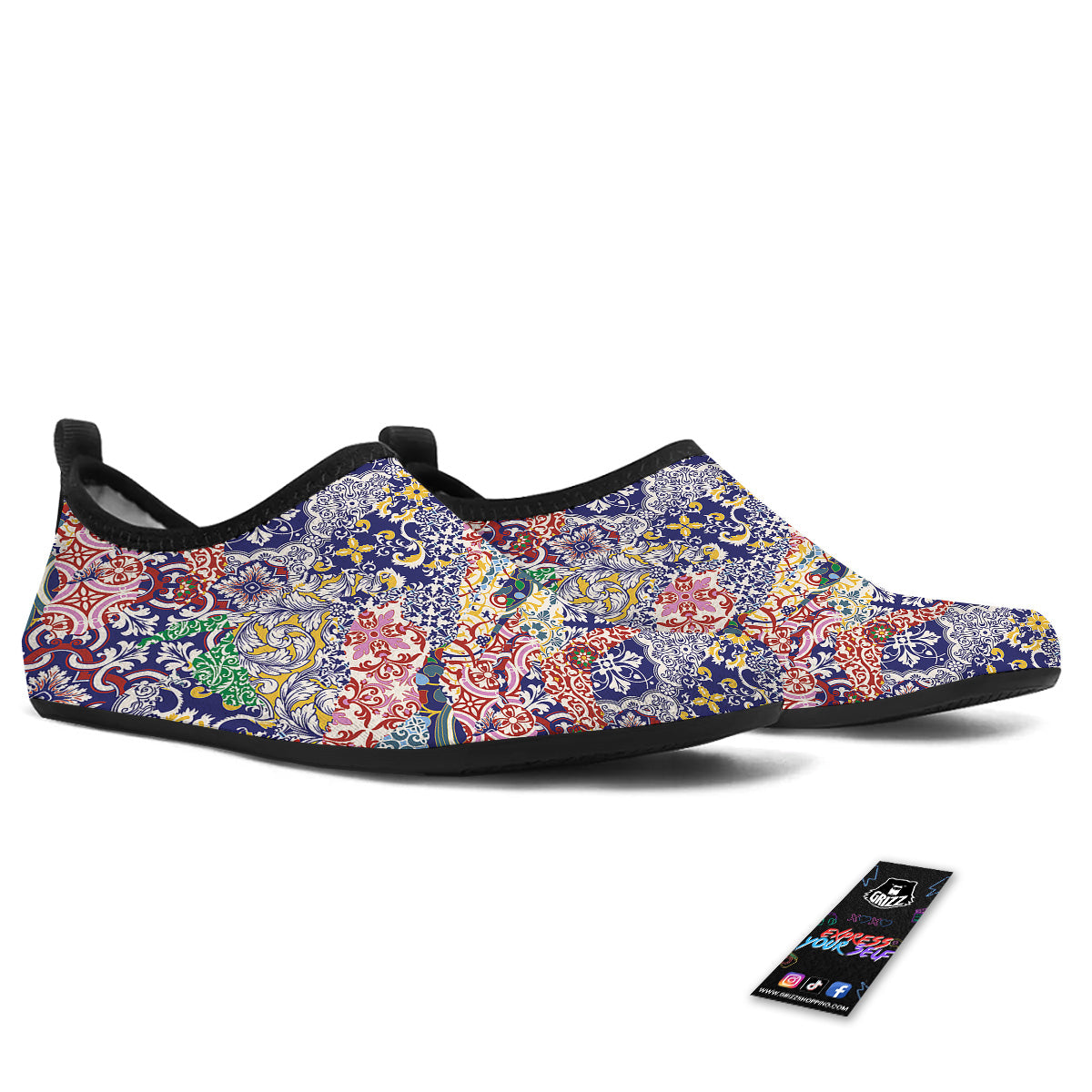 Patchwork Azulejos Tiles Print Pattern Water Shoes-grizzshop