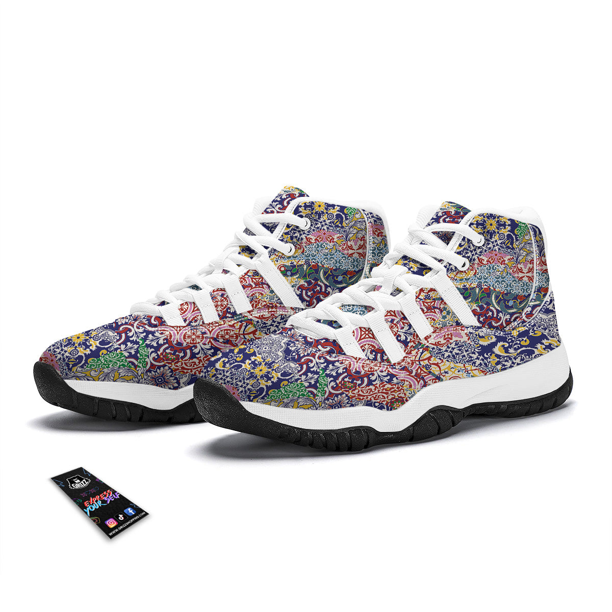 Patchwork Azulejos Tiles Print Pattern White Bball Shoes-grizzshop