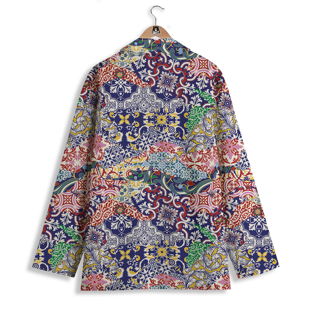 Patchwork Azulejos Tiles Print Pattern Women's Blazer-grizzshop