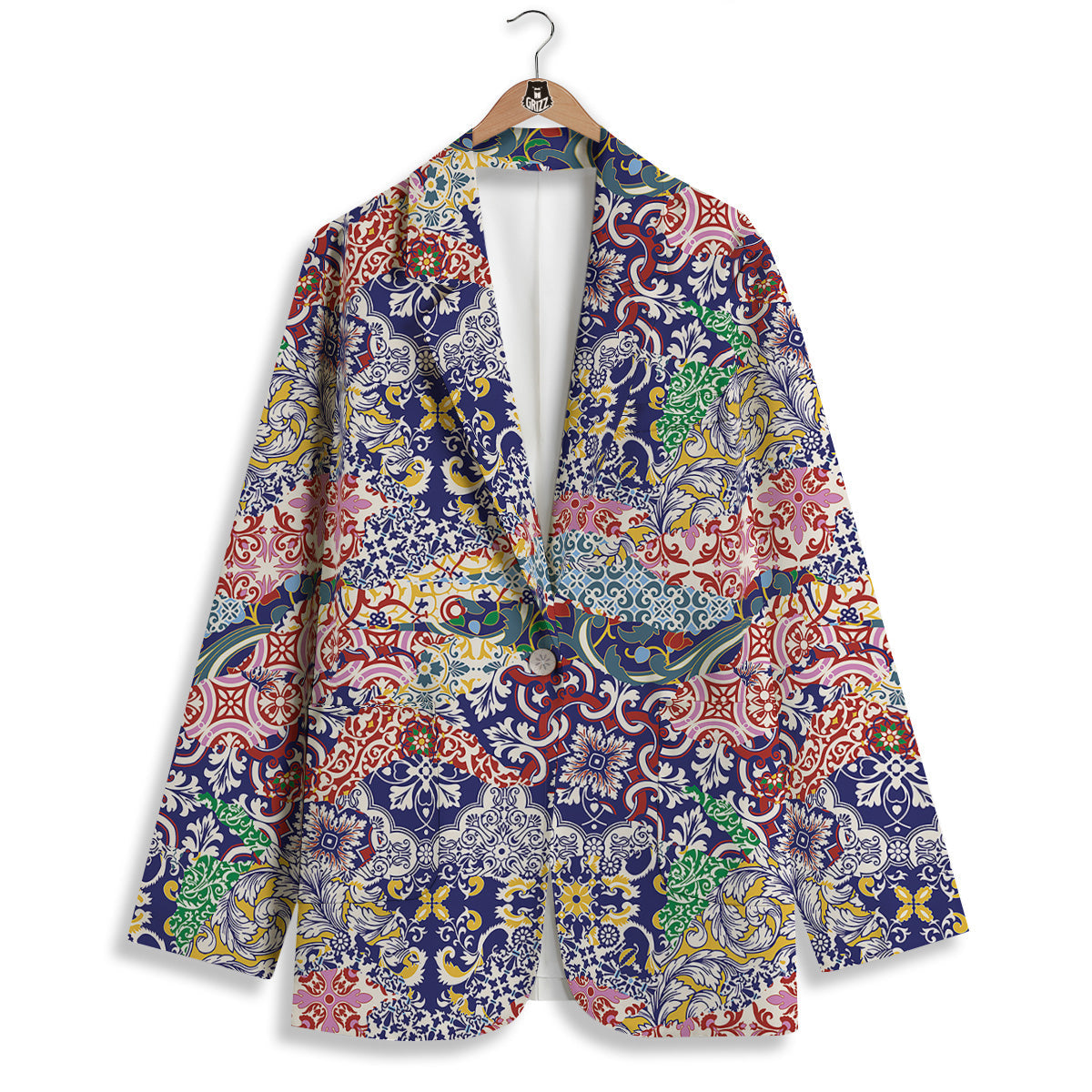 Patchwork Azulejos Tiles Print Pattern Women's Blazer-grizzshop
