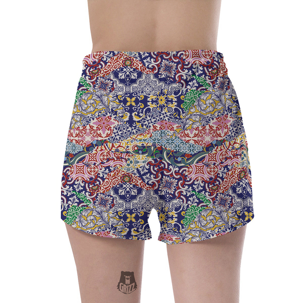 Patchwork Azulejos Tiles Print Pattern Women's Shorts-grizzshop