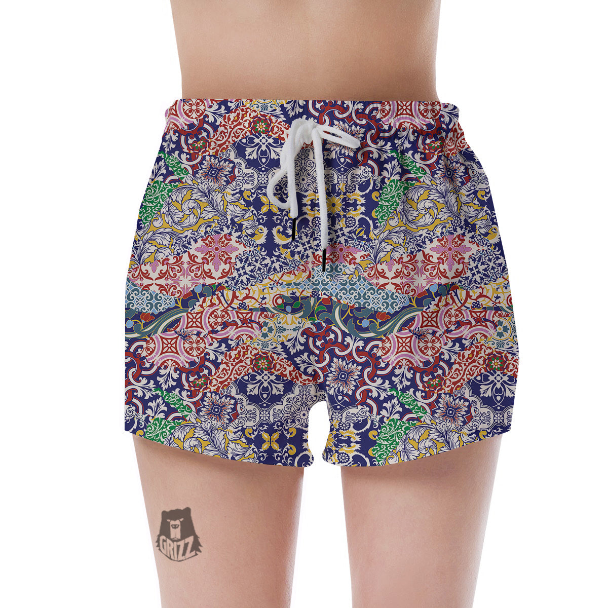 Patchwork Azulejos Tiles Print Pattern Women's Shorts-grizzshop