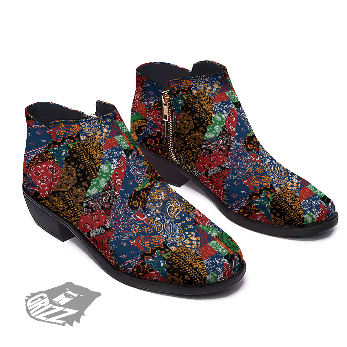 Patchwork Bandanna Print Pattern Ankle Boots-grizzshop