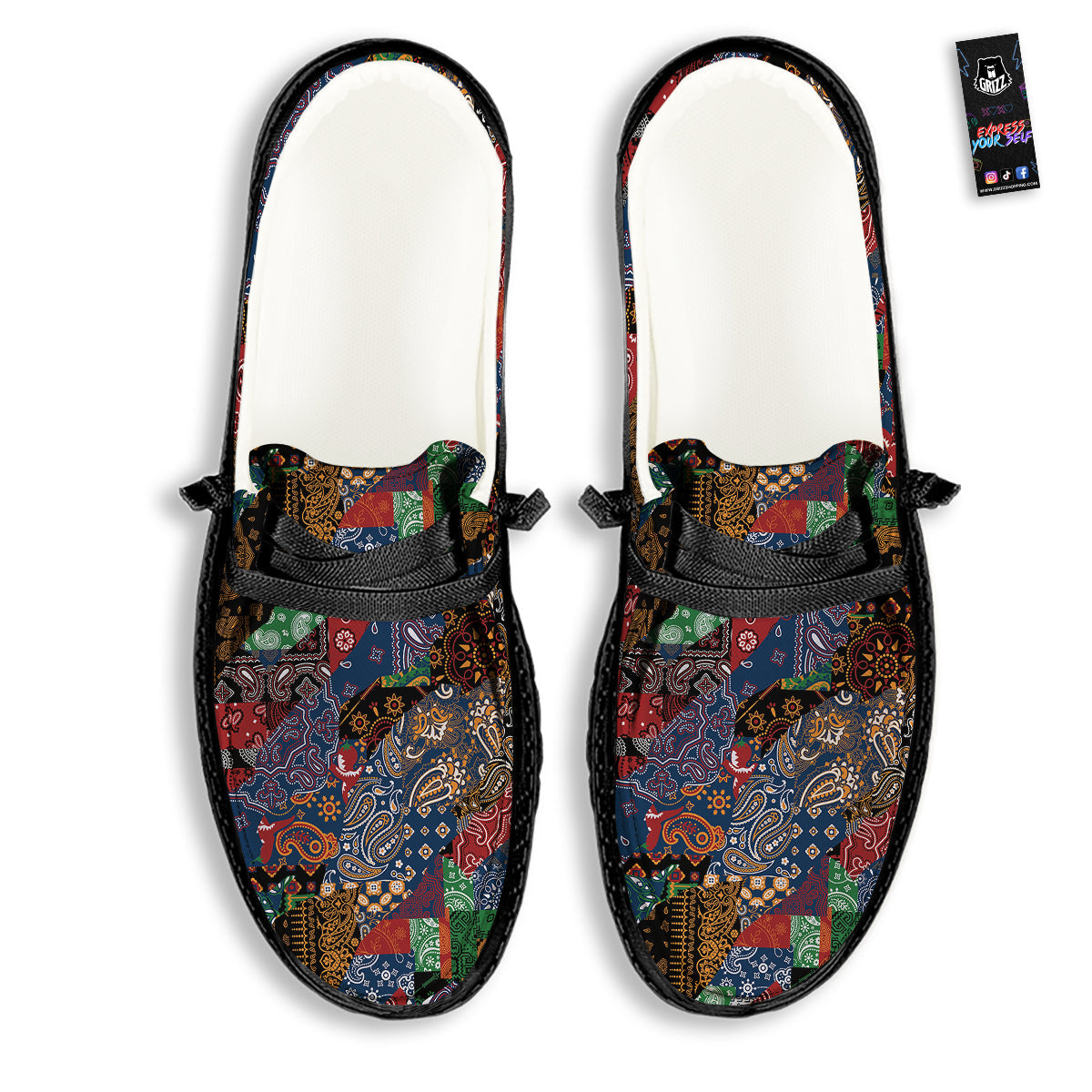 Patchwork Bandanna Print Pattern Black Loafers-grizzshop