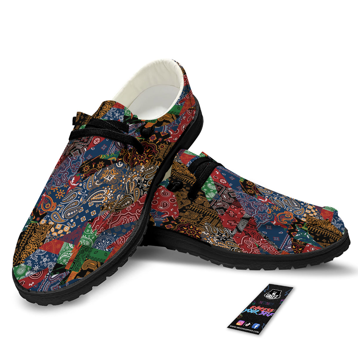 Patchwork Bandanna Print Pattern Black Loafers-grizzshop
