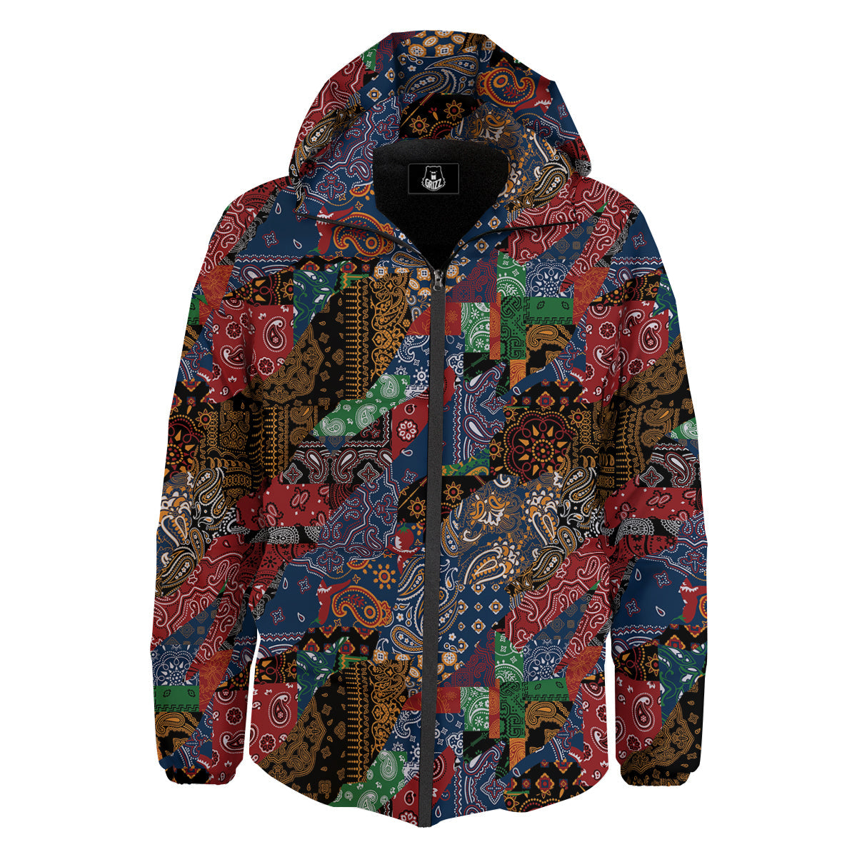 Patchwork Bandanna Print Pattern Down Jacket-grizzshop