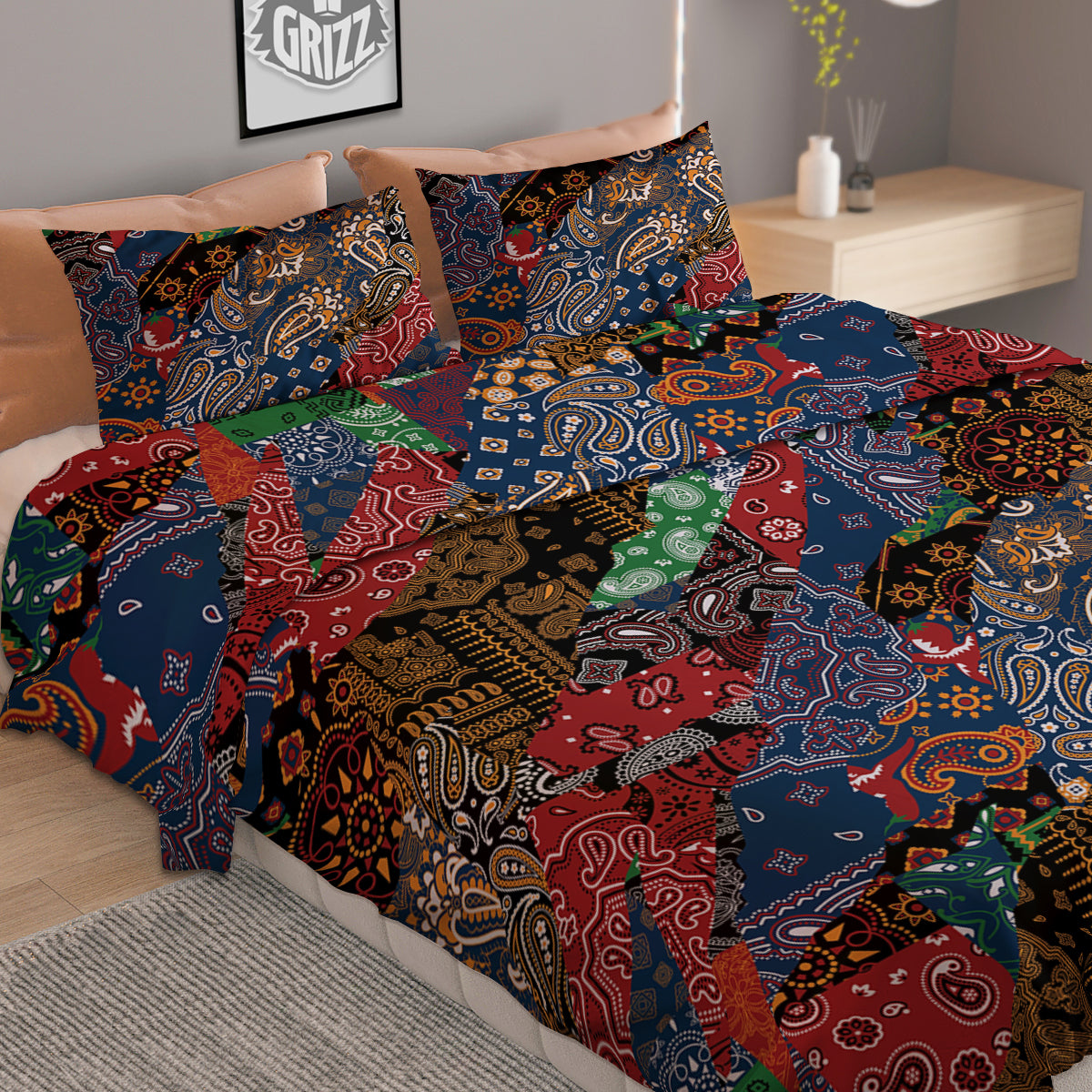 Patchwork Bandanna Print Pattern Duvet Cover Bedding Set-grizzshop