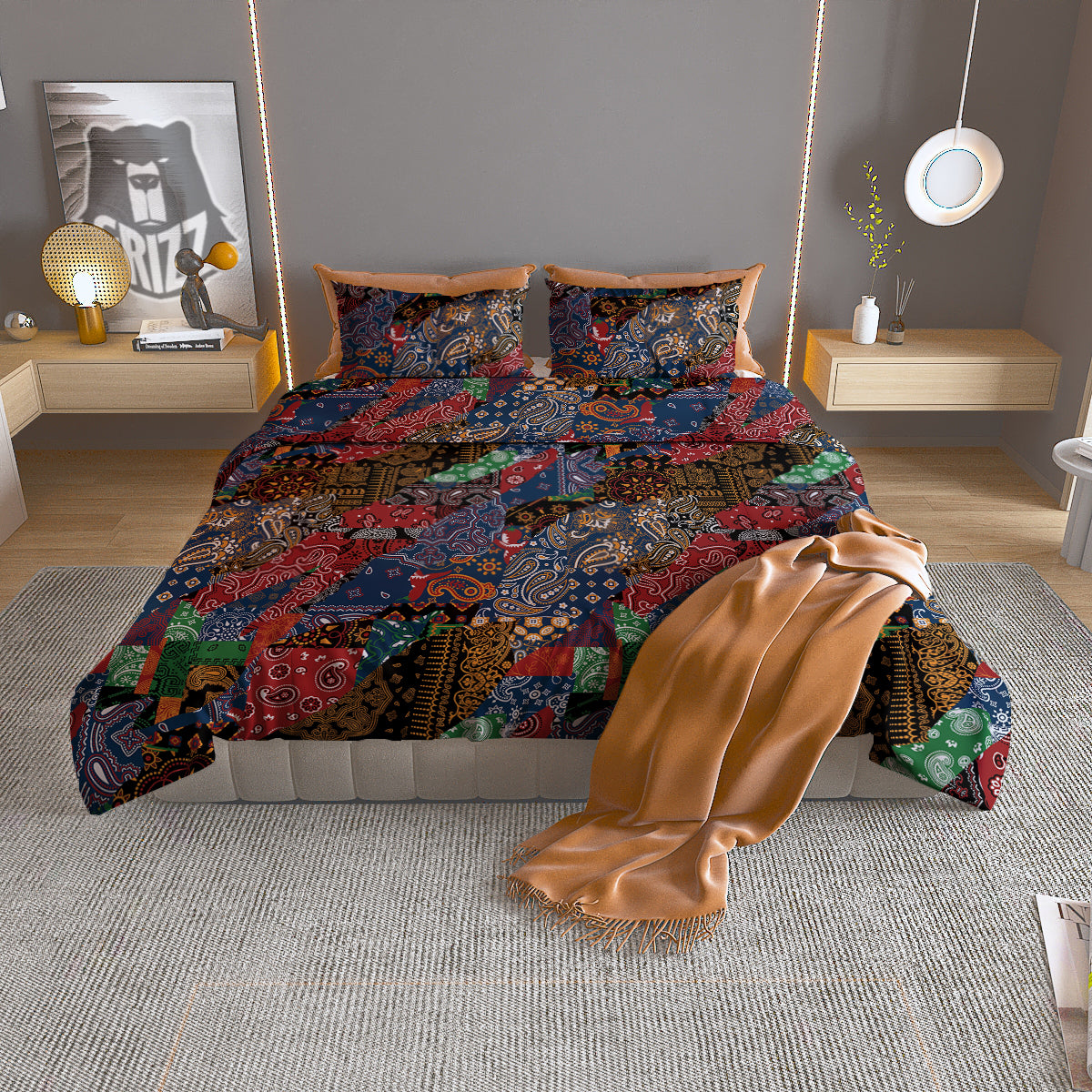 Patchwork Bandanna Print Pattern Duvet Cover Bedding Set-grizzshop
