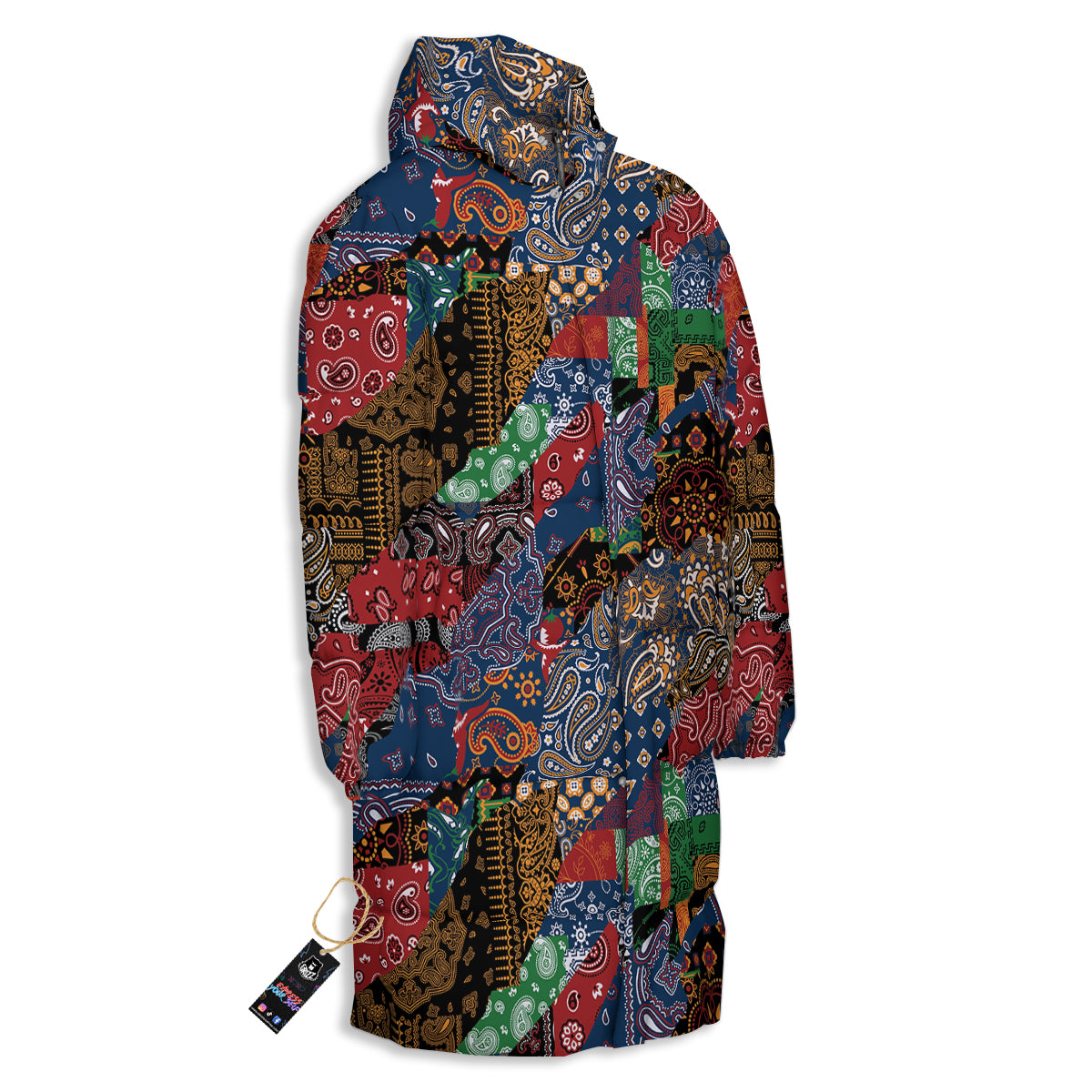 Patchwork Bandanna Print Pattern Long Down Jacket-grizzshop