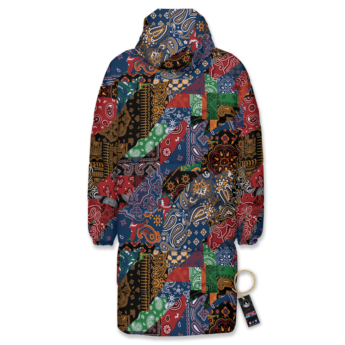 Patchwork Bandanna Print Pattern Long Down Jacket-grizzshop