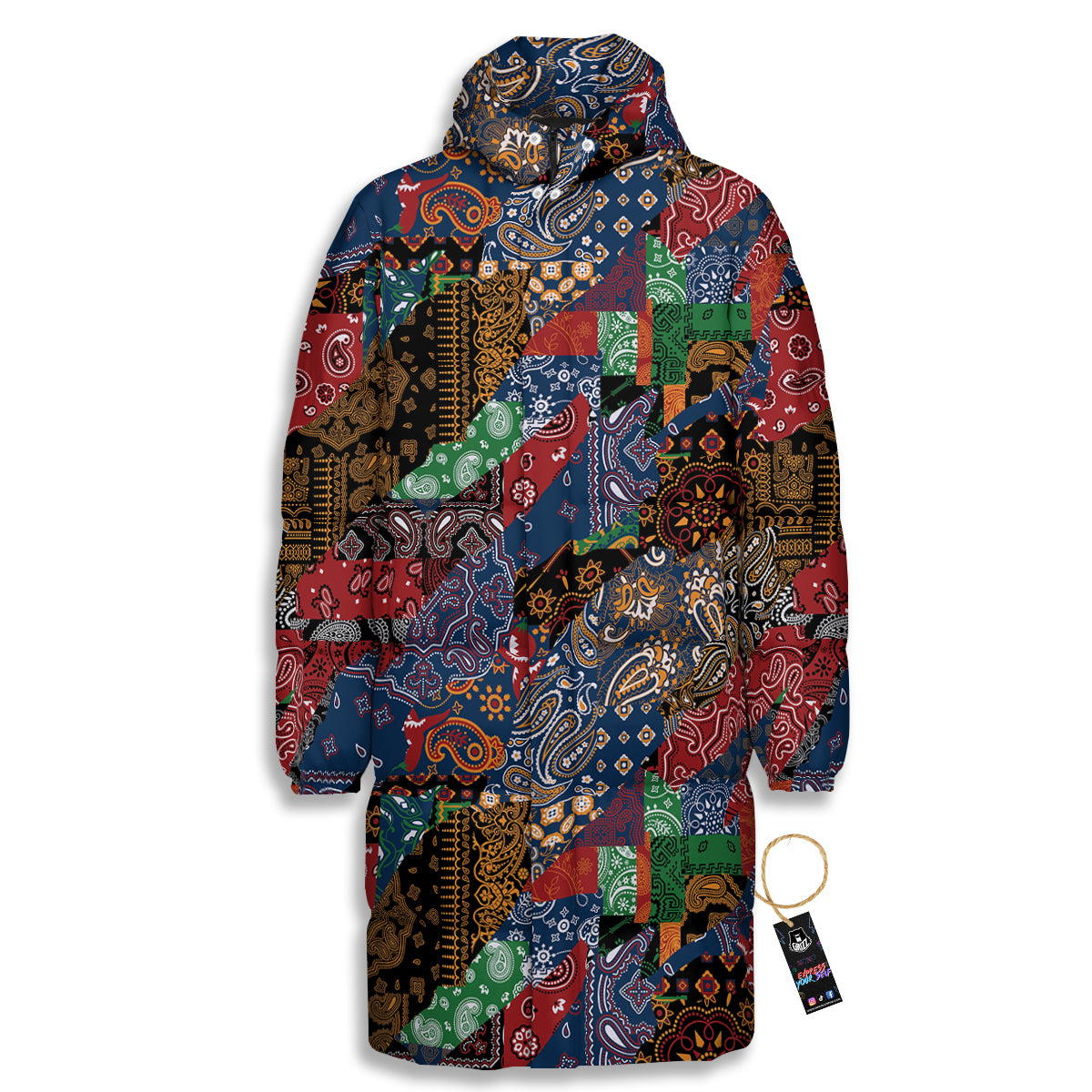 Patchwork Bandanna Print Pattern Long Down Jacket-grizzshop