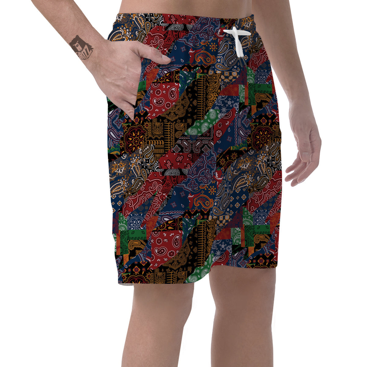 Patchwork Bandanna Print Pattern Men's Shorts-grizzshop