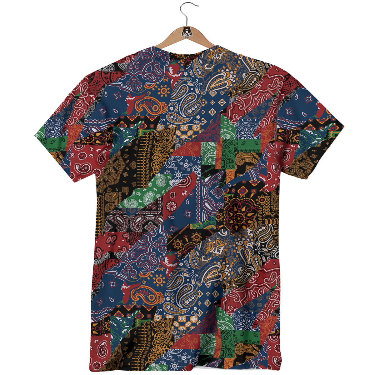 Patchwork Bandanna Print Pattern T-Shirt-grizzshop