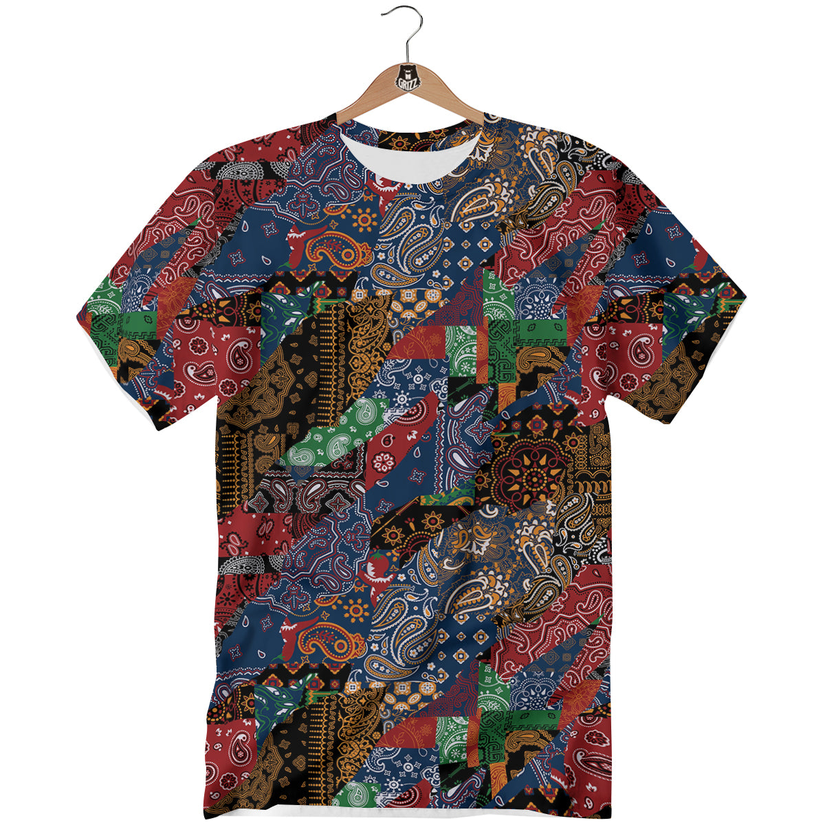 Patchwork Bandanna Print Pattern T-Shirt-grizzshop