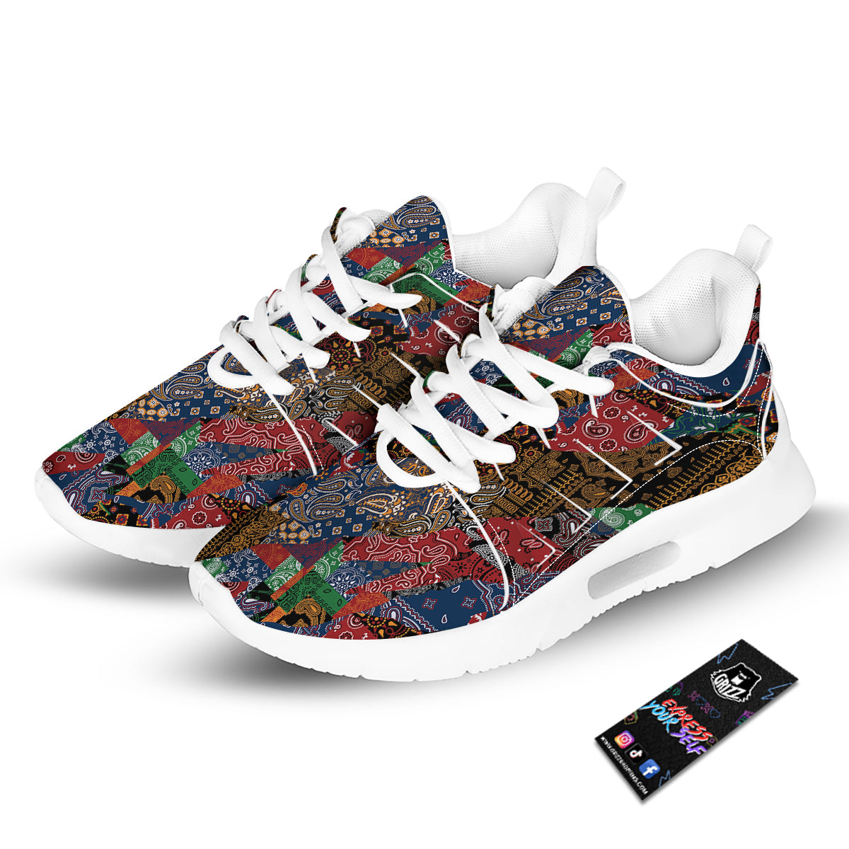 Patchwork Bandanna Print Pattern Tennis Shoes-grizzshop