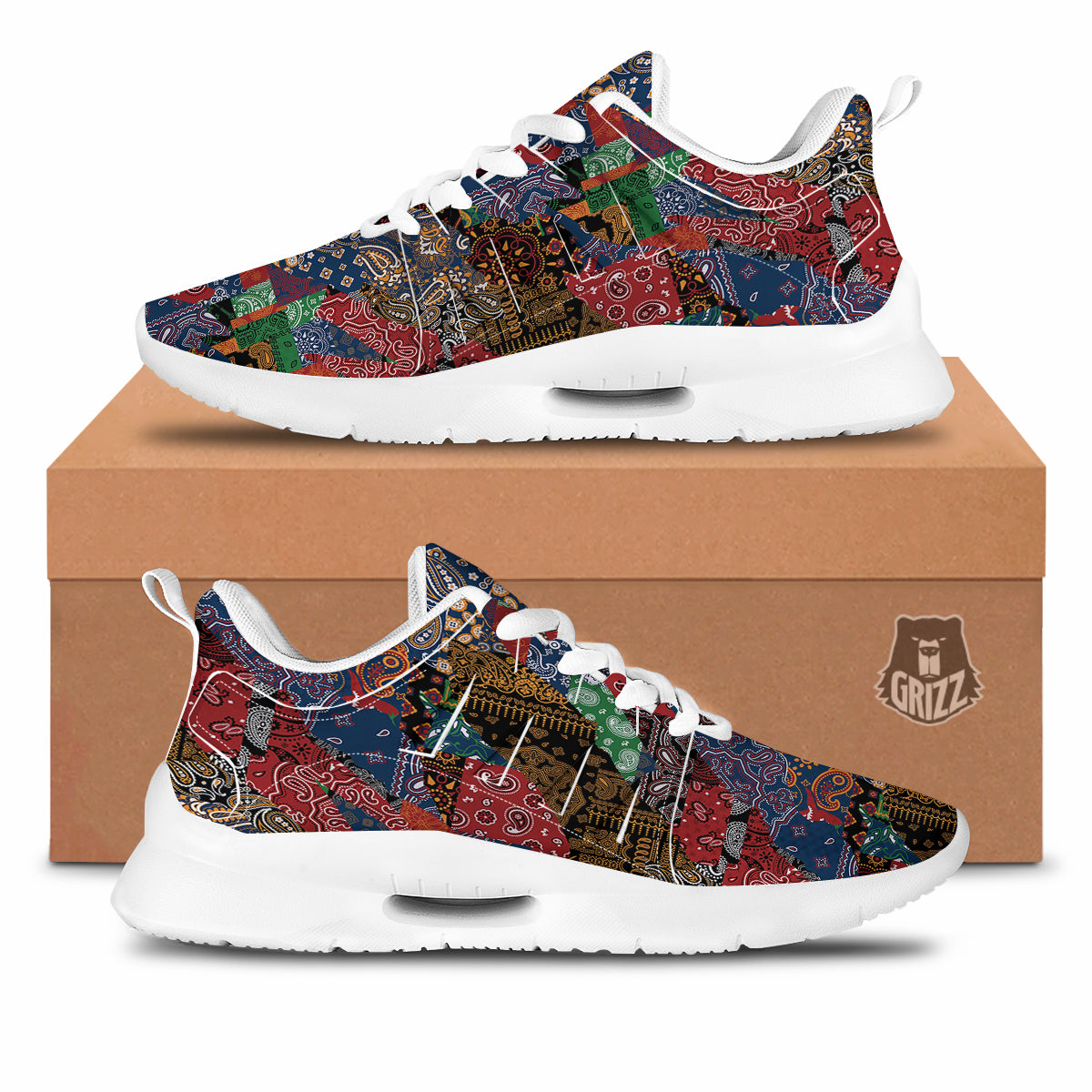 Patchwork Bandanna Print Pattern Tennis Shoes-grizzshop
