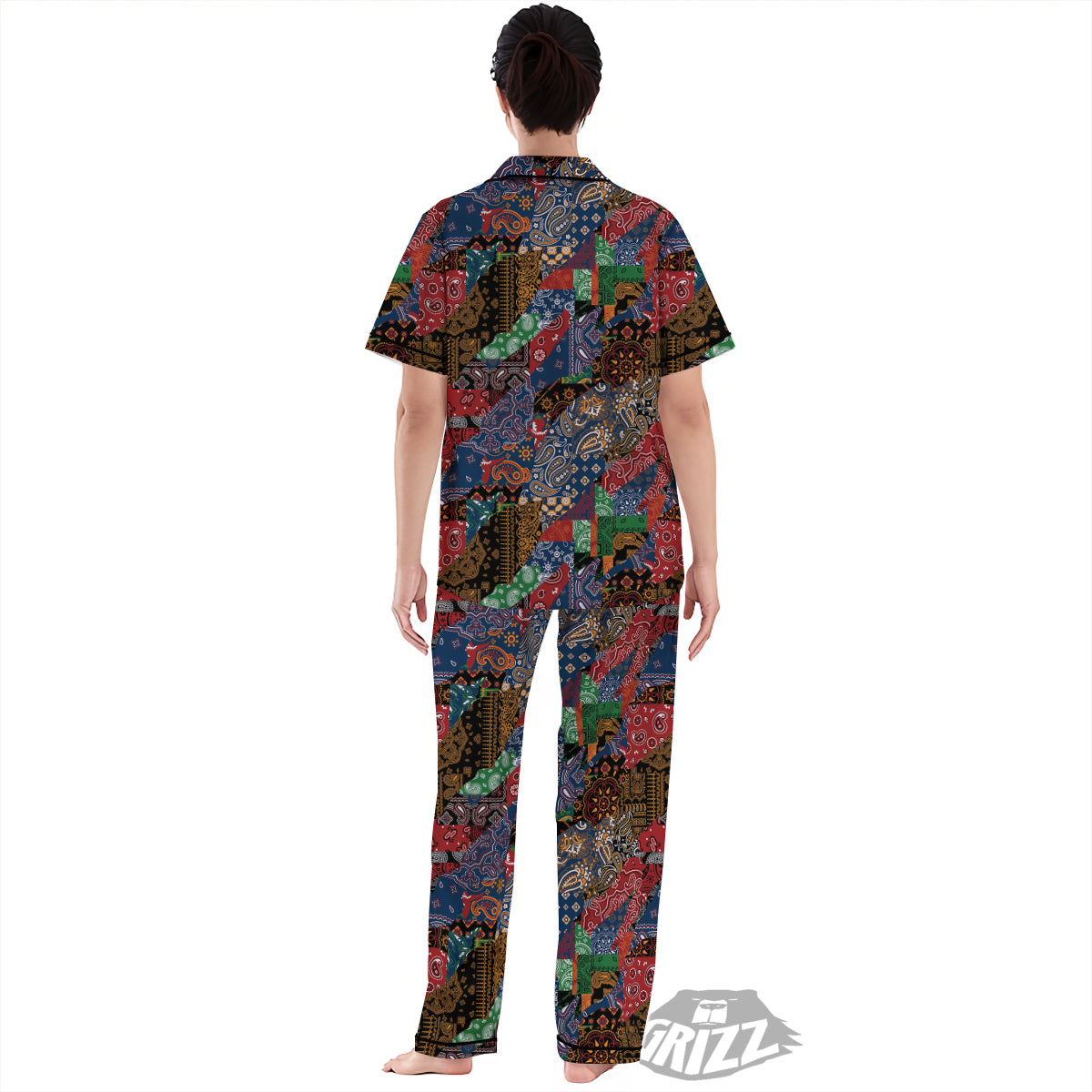 Patchwork Bandanna Print Pattern Women's Pajamas Set-grizzshop