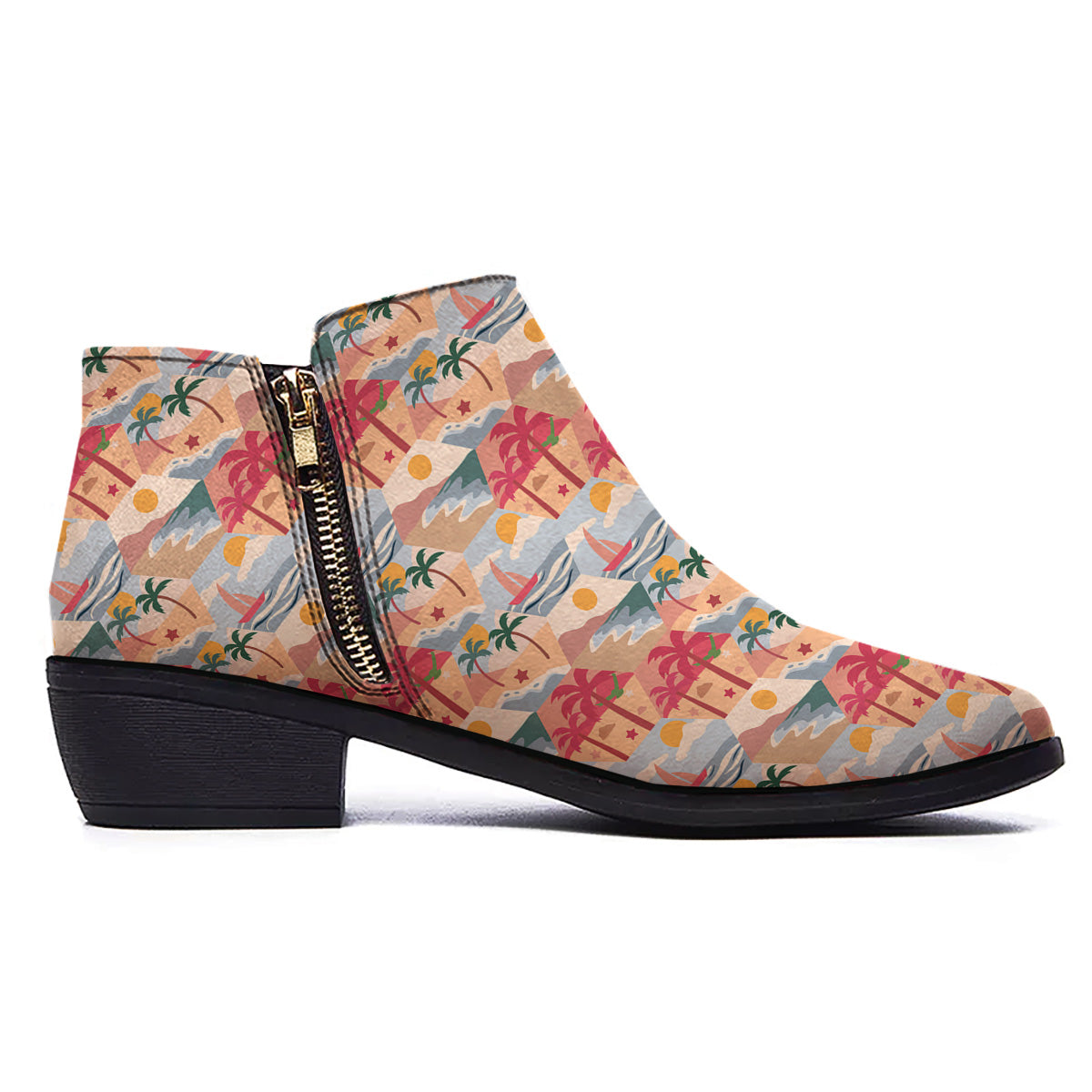 Patchwork Beach And Sunset Sky Print Pattern Ankle Boots-grizzshop