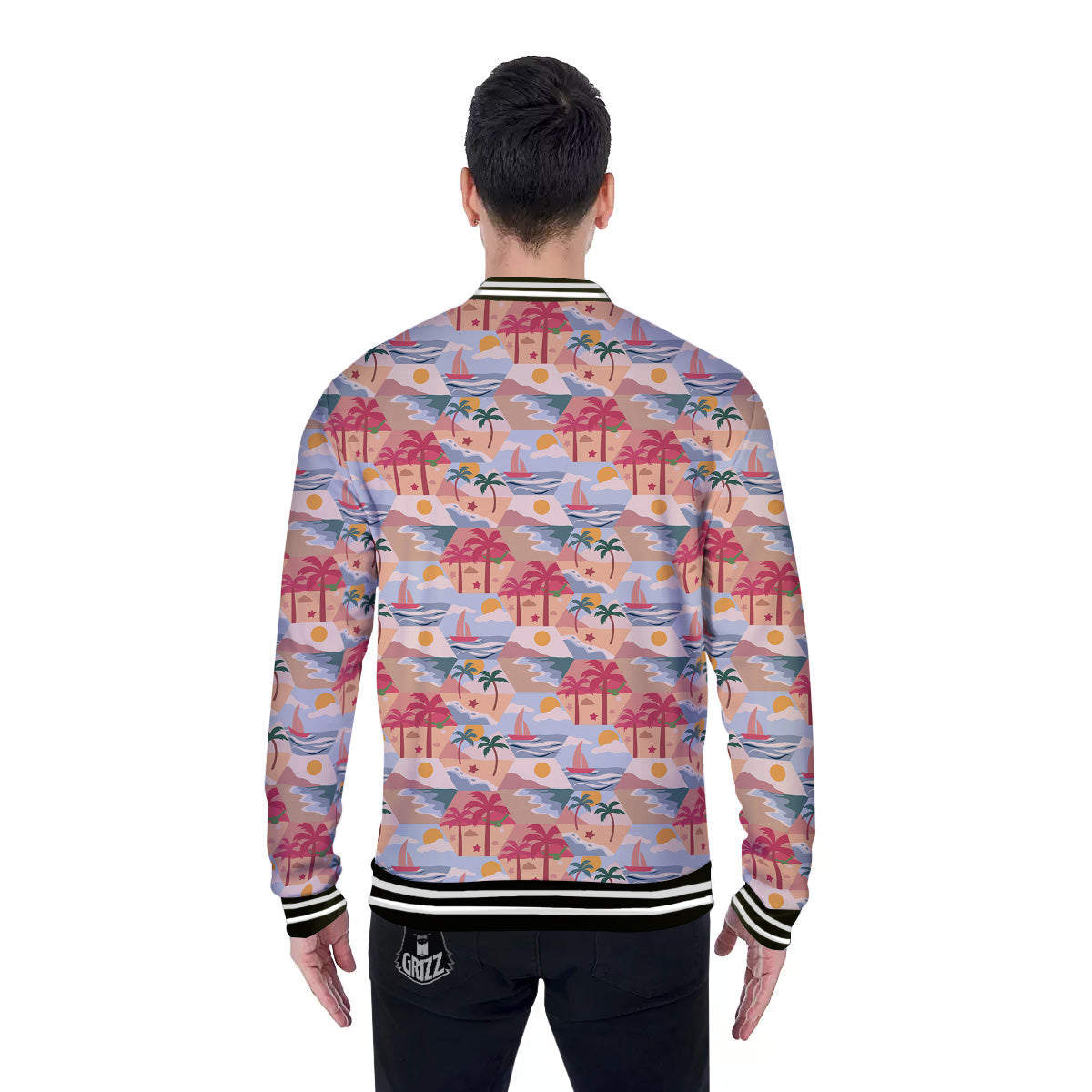 Patchwork Beach And Sunset Sky Print Pattern Baseball Jacket-grizzshop
