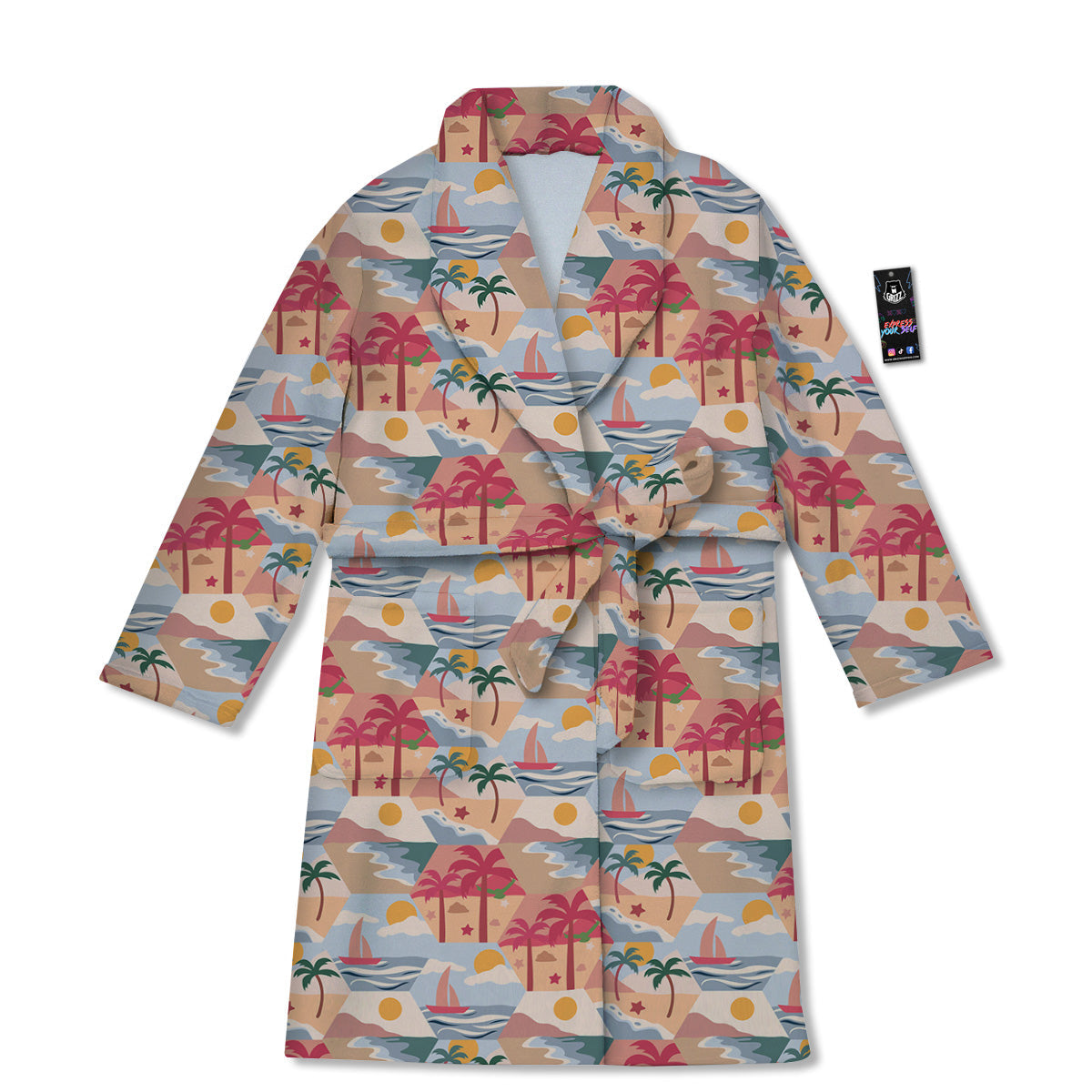 Patchwork Beach And Sunset Sky Print Pattern Bathrobe-grizzshop