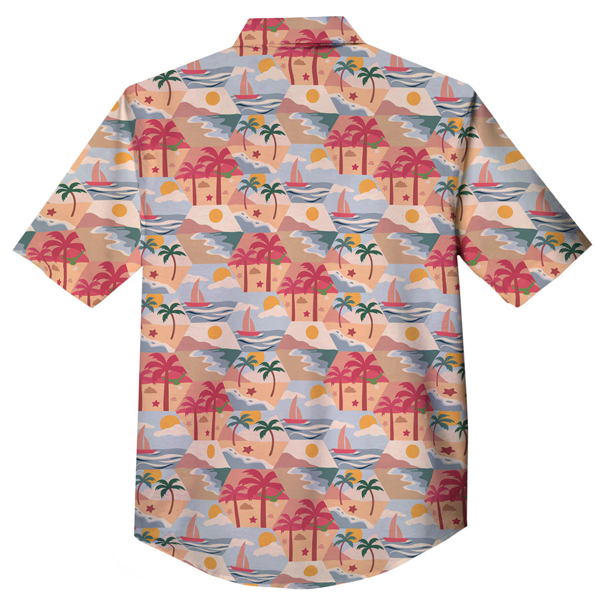 Patchwork Beach And Sunset Sky Print Pattern Button Up Shirt-grizzshop