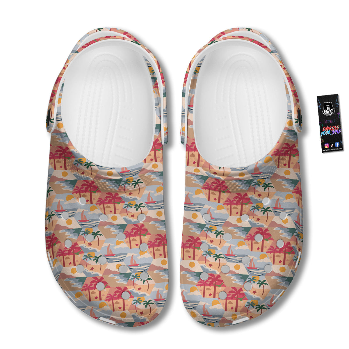 Patchwork Beach And Sunset Sky Print Pattern Clog-grizzshop